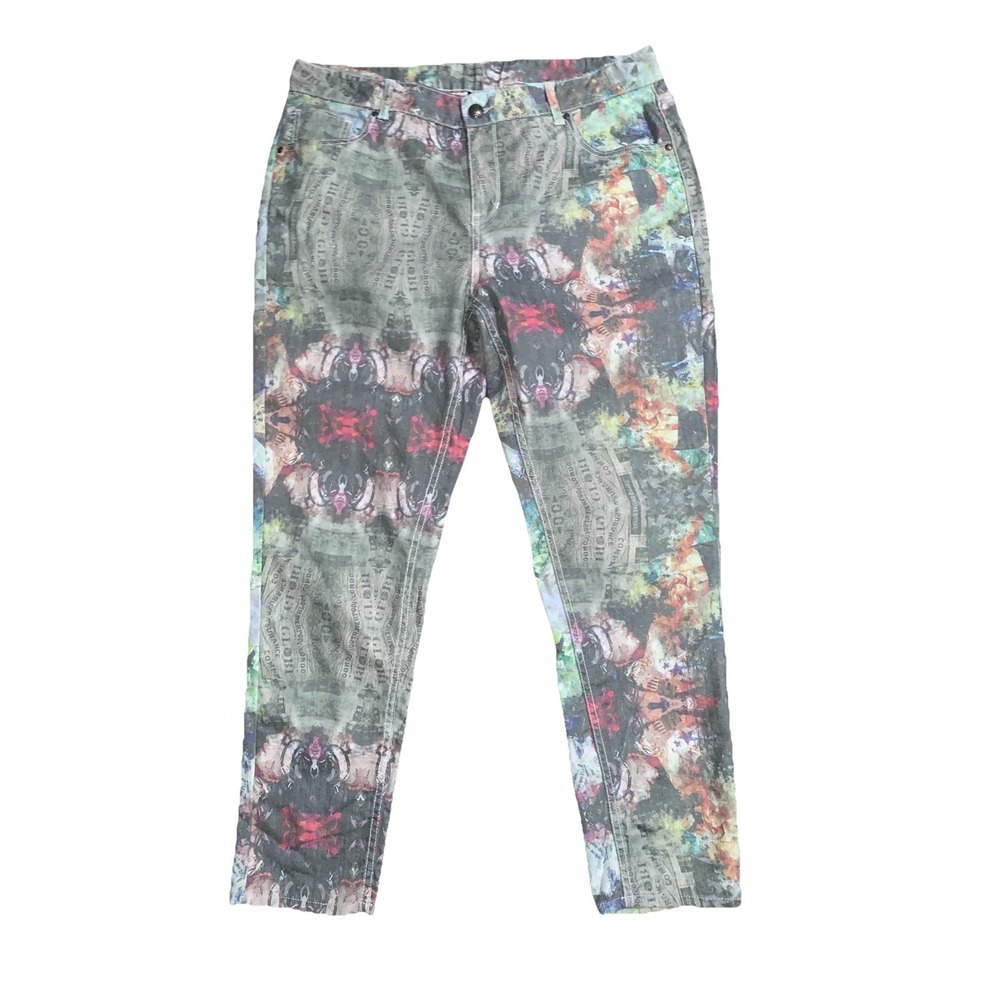 Lane Bryant Jeans Womens 20 Retro stamp print stretch Postcard Denim Casual Art